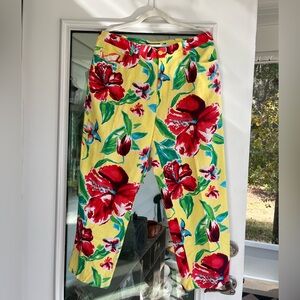 Ralph Lauren Women’s Floral Bottoms - Red and Yellow Linen Pant size 14
